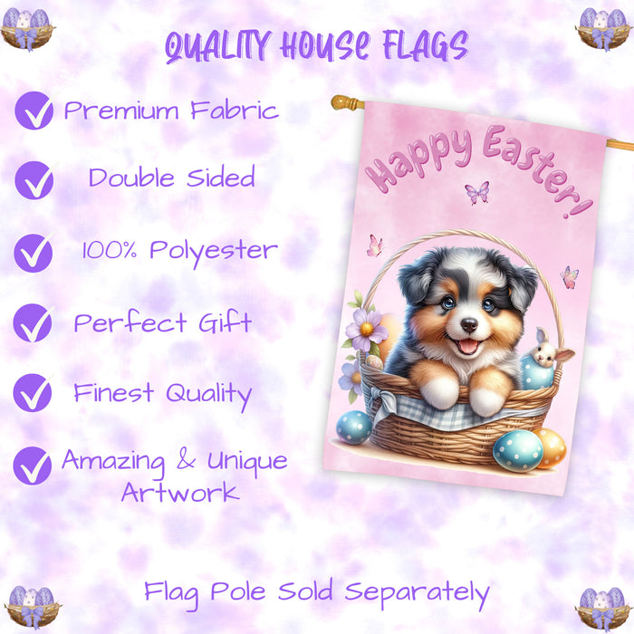 Australian Shepherd Puppy Easter House Flag 28 x 40 Double Sided Spring Garden Yard Decor Gift