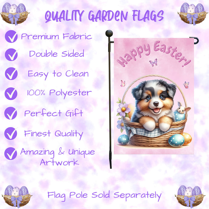 Australian Shepherd Dog Easter Garden Flag Bunny Ears Eggs Spring Yard Decor 12x18 Inch Single Side and Double Sided
