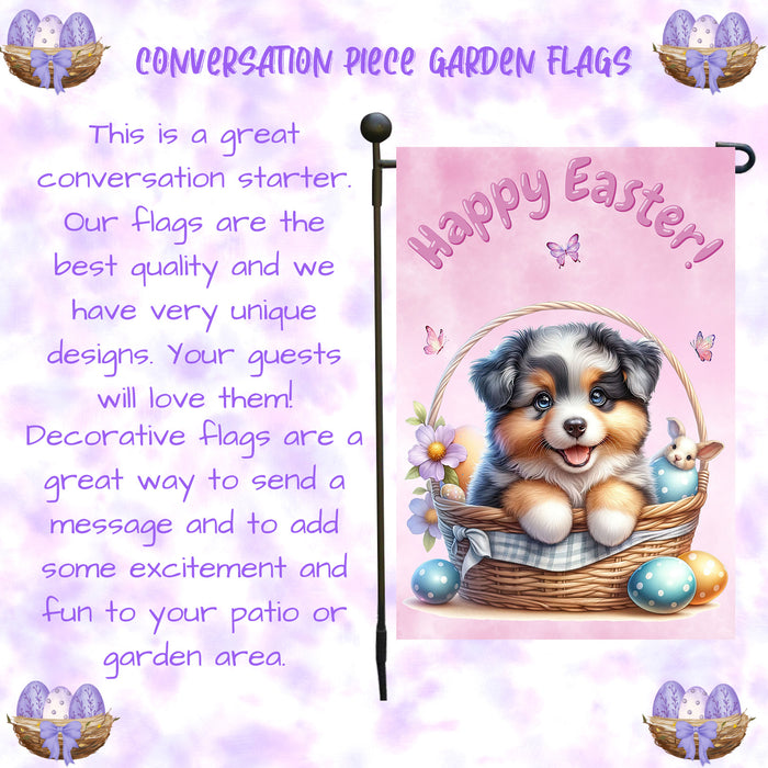 Australian Shepherd Dog Easter Garden Flag Bunny Ears Eggs Spring Yard Decor 12x18 Inch Single Side and Double Sided