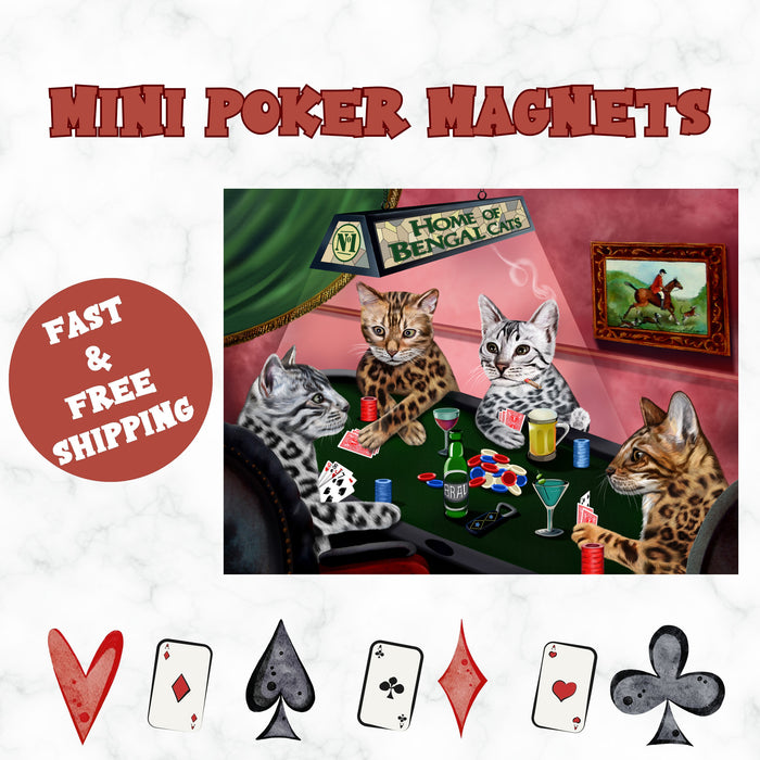 Home Of Bengal Cats 4 Dogs Playing Poker Magnet Mini (3.5" x 2")