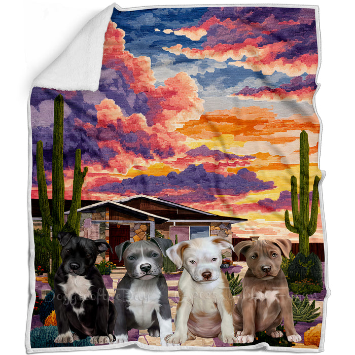 Cactus & Pit Bull Dogs in the Desert – Lightweight Soft Cozy and Durable Bed Blanket