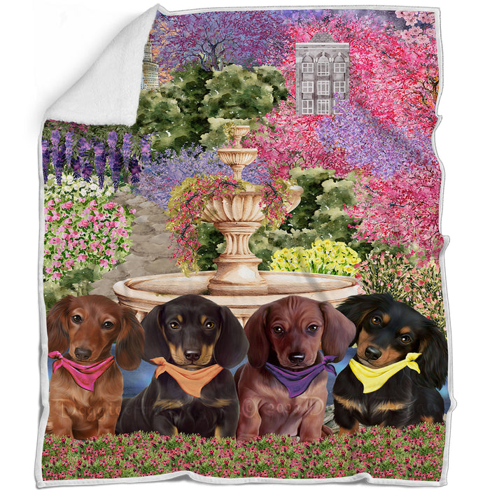 Floral Park Dachshund Dogs Blanket - Soft Cozy and Durable Bed Blanket - Animal Theme Fuzzy Blanket for Sofa Couch