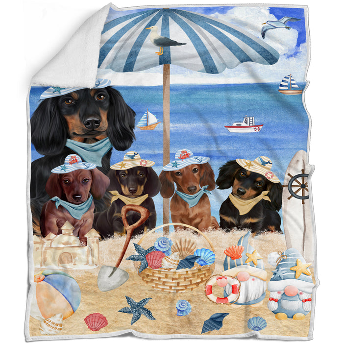 Nautical summer beach Dachshund Dogs Blanket - Lightweight Soft Cozy and Durable Bed Blanket - Animal Theme Fuzzy Blanket for Sofa Couch