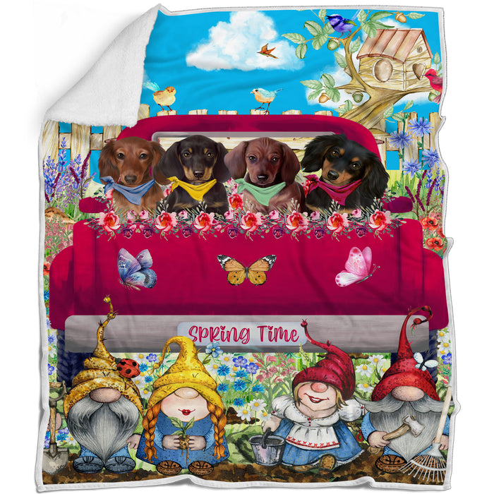 Dachshund Dogs Flower Explosion with Gnomes Pink Truck Blanket - Lightweight Soft Cozy and Durable Bed Blanket - Animal Theme Fuzzy Blanket for Sofa Couch