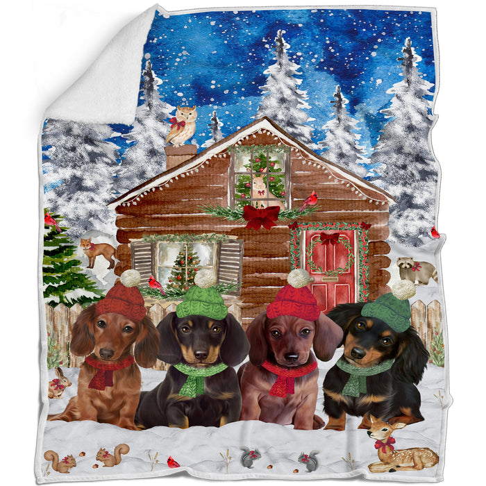 Dachshund Dogs Winter Cabin Blanket - Soft Cozy and Durable Bed Blanket - Animal Theme Fuzzy Blankets for Sofa Couch