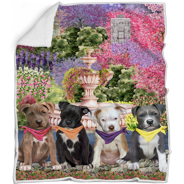 Floral Park Pit Bull Dogs Blanket - Lightweight Soft Cozy and Durable Bed Blanket - Animal Theme Fuzzy Blanket for Sofa Couch