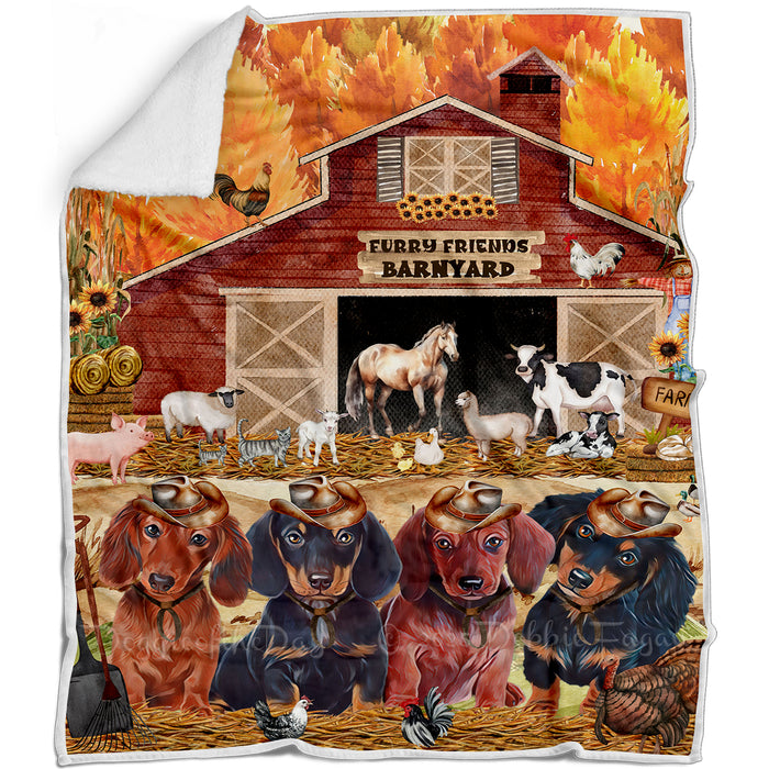 Furry Friends Barnyard Dachshund Dogs Blanket - Soft Cozy and Durable Bed Blanket - Animal Theme Fuzzy Blanket for Sofa Couch