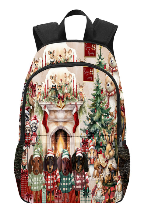 Dachshund Dog Backpack, Winter Furry Friends, Adjustable Shoulder Straps, Gifts for Pet Lovers