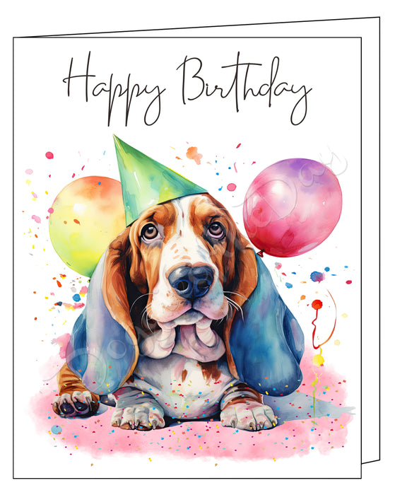 Happy Birthday Greeting Cards Basset Hound - Cute Note Cards for Dog Lovers - Blank Inside Envelope Included, GCHB00038