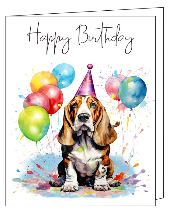 Happy Birthday Greeting Cards Basset Hound - Cute Note Cards for Dog Lovers - Blank Inside Envelope Included, GCHB00034