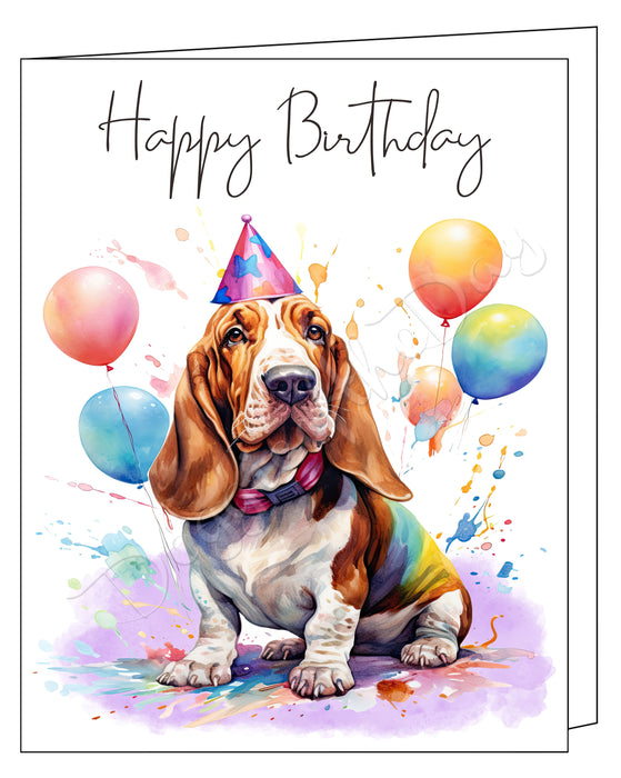 Happy Birthday Greeting Cards Basset Hound - Cute Note Cards for Dog Lovers - Blank Inside Envelope Included, GCHB00035