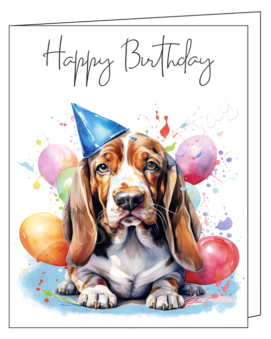 Happy Birthday Greeting Cards Basset Hound - Cute Note Cards for Dog Lovers - Blank Inside Envelope Included, GCHB00037