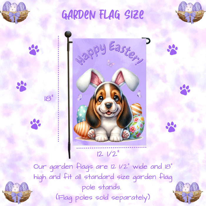 Basset Hound Dog Easter Porch Garden Flag Puppy Bunny Ears Eggs Farmhouse Décor 12x18 Inch Single Side and Double Sided