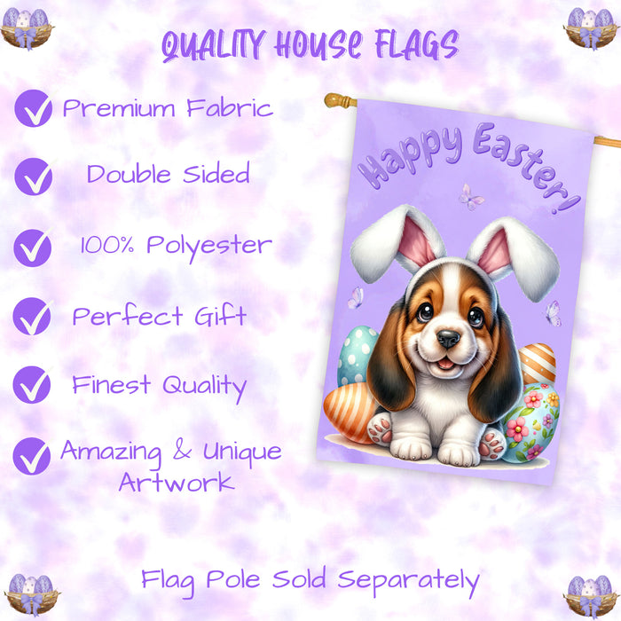 Basset Hound Dog Easter House Flag 28 x 40 Double Sided Spring Yard Garden Decor Gift