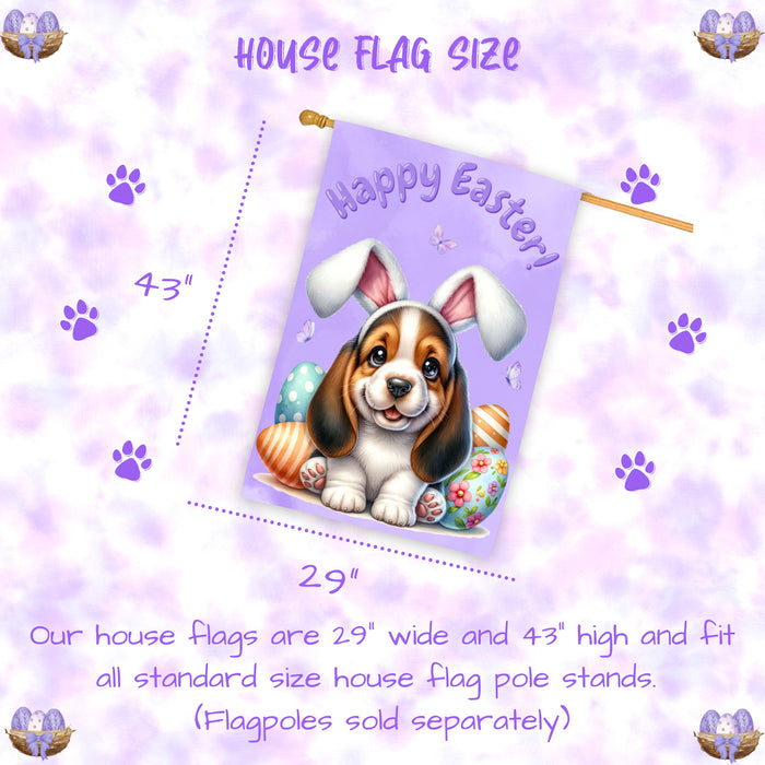 Basset Hound Dog Easter House Flag 28 x 40 Double Sided Spring Yard Garden Decor Gift