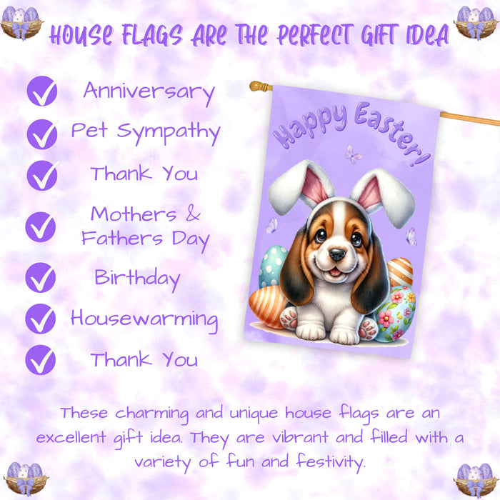 Basset Hound Dog Easter House Flag 28 x 40 Double Sided Spring Yard Garden Decor Gift
