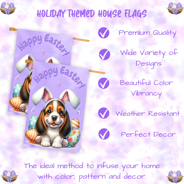 Basset Hound Dog Easter House Flag 28 x 40 Double Sided Spring Yard Garden Decor Gift