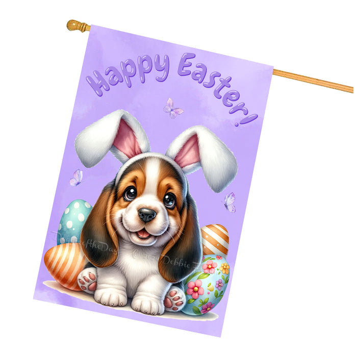 Basset Hound Dog Easter House Flag 28 x 40 Double Sided Spring Yard Garden Decor Gift
