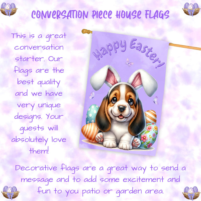 Basset Hound Dog Easter House Flag 28 x 40 Double Sided Spring Yard Garden Decor Gift