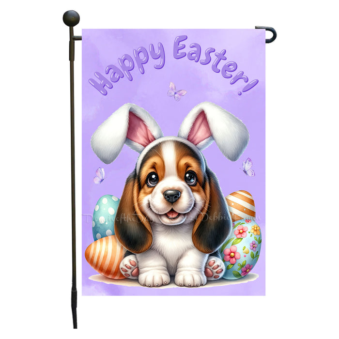 Basset Hound Dog Easter Porch Garden Flag Puppy Bunny Ears Eggs Farmhouse Décor 12x18 Inch Single Side and Double Sided