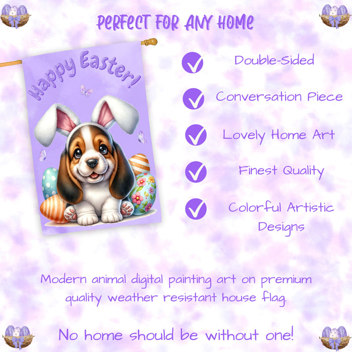 Basset Hound Dog Easter House Flag 28 x 40 Double Sided Spring Yard Garden Decor Gift