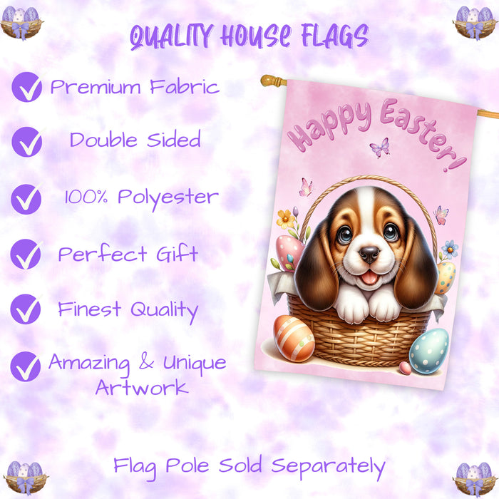 Basset Hound Puppy Easter House Flag 28 x 40 Double Sided Spring Garden Yard Decor