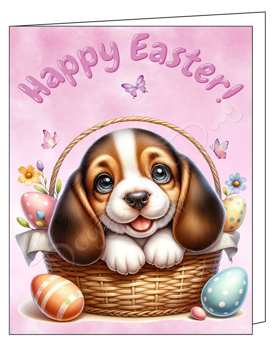 Happy Easter Basset Hound Greeting Cards, Spring Holiday Notecards Blank Inside Envelopes Included, Unique Easter Egg Cards for Dog Lovers
