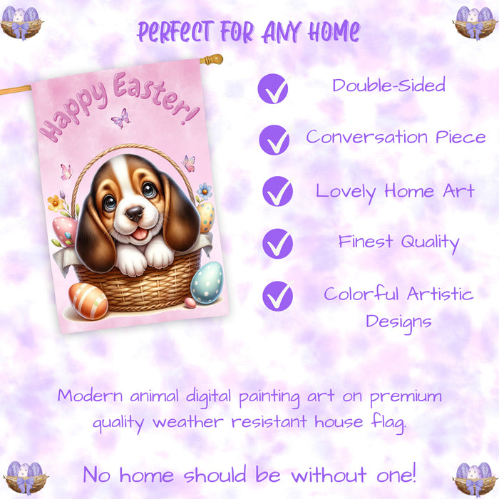 Basset Hound Puppy Easter House Flag 28 x 40 Double Sided Spring Garden Yard Decor