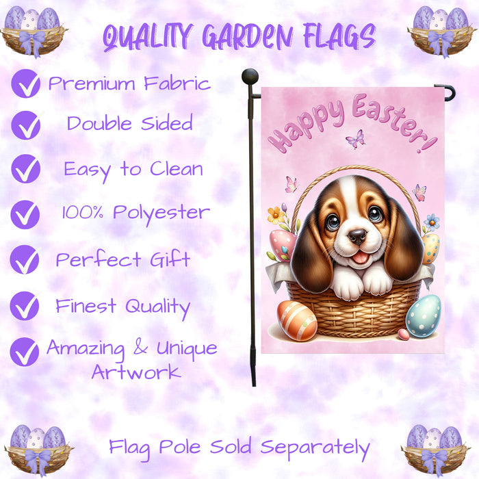 Basset Hound Dog Spring Easter Garden Flag Puppy Bunny Ears Eggs Outdoor Decor 12x18 Inch Single Side and Double Sided