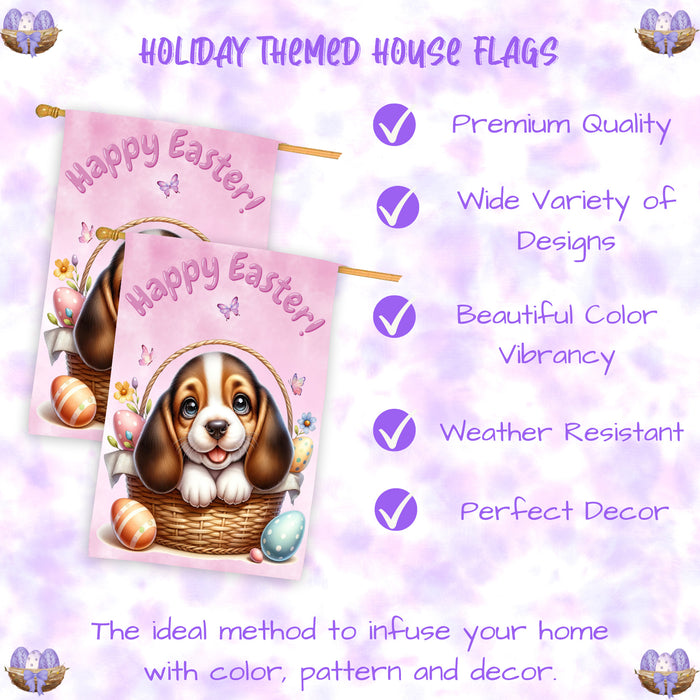 Basset Hound Puppy Easter House Flag 28 x 40 Double Sided Spring Garden Yard Decor