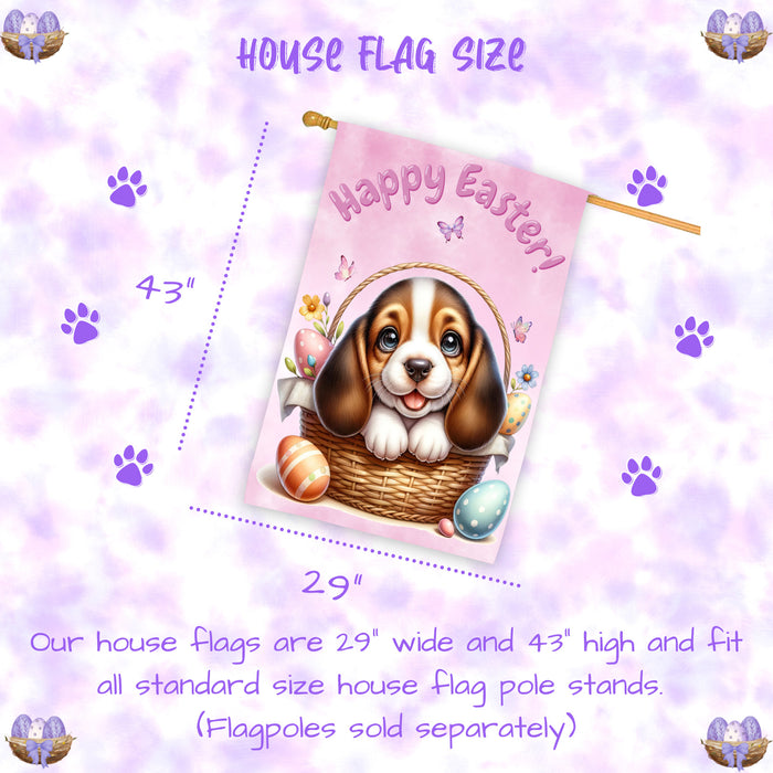 Basset Hound Puppy Easter House Flag 28 x 40 Double Sided Spring Garden Yard Decor