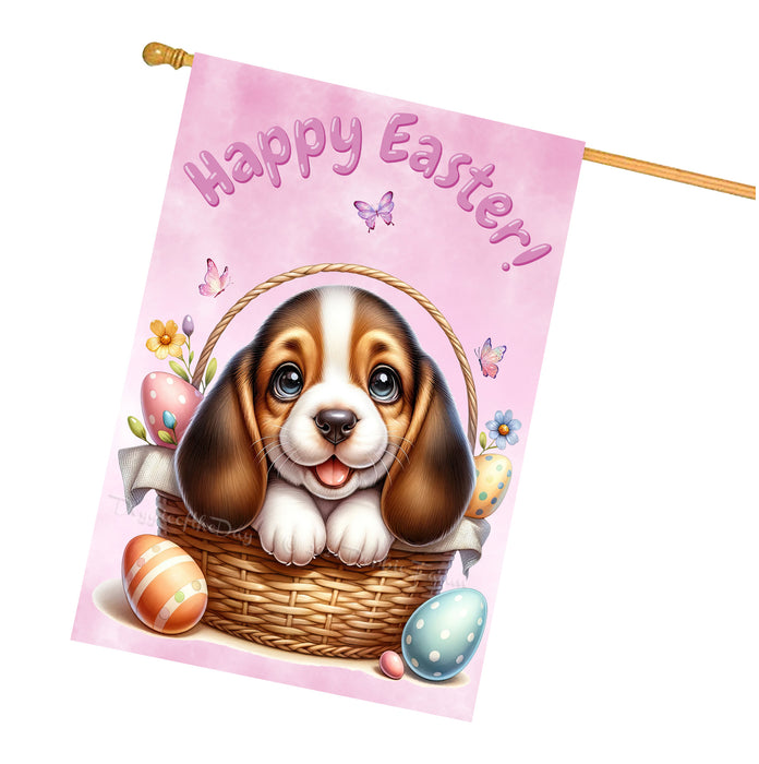 Basset Hound Puppy Easter House Flag 28 x 40 Double Sided Spring Garden Yard Decor