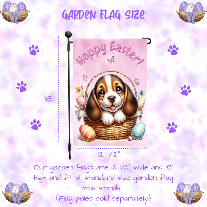 Basset Hound Dog Spring Easter Garden Flag Puppy Bunny Ears Eggs Outdoor Decor 12x18 Inch Single Side and Double Sided