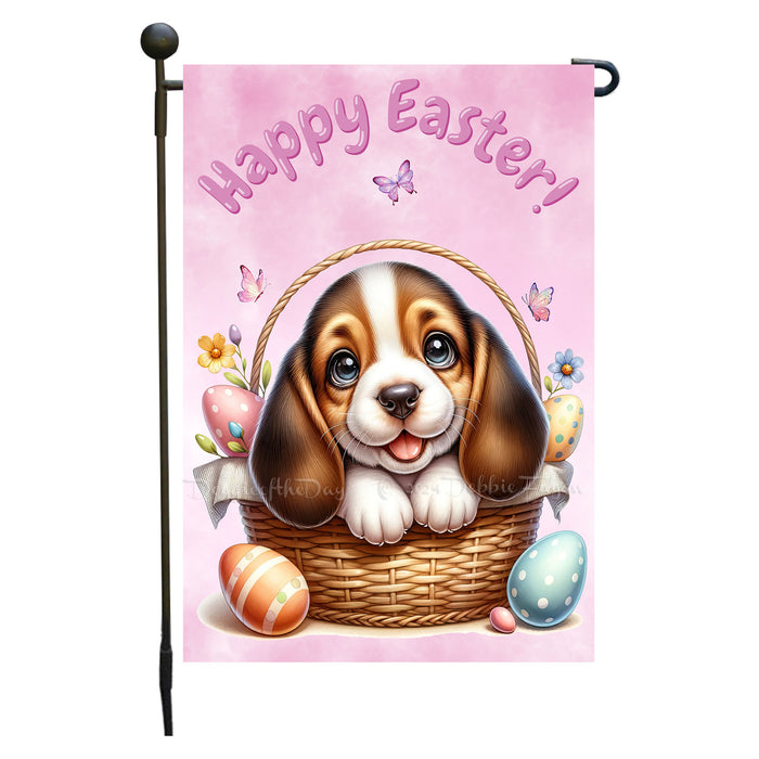 Basset Hound Dog Spring Easter Garden Flag Puppy Bunny Ears Eggs Outdoor Decor 12x18 Inch Single Side and Double Sided