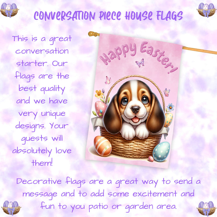 Basset Hound Puppy Easter House Flag 28 x 40 Double Sided Spring Garden Yard Decor
