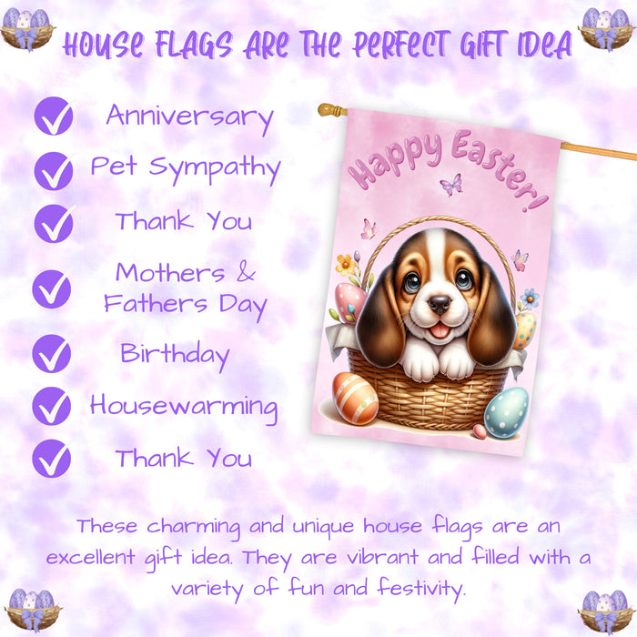 Basset Hound Puppy Easter House Flag 28 x 40 Double Sided Spring Garden Yard Decor