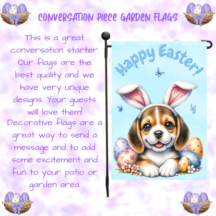 Beagle Dog Easter Gift Garden Flag Puppy Bunny Ears Eggs Spring Outdoor Décor 12x18 Inch Single Side and Double Sided