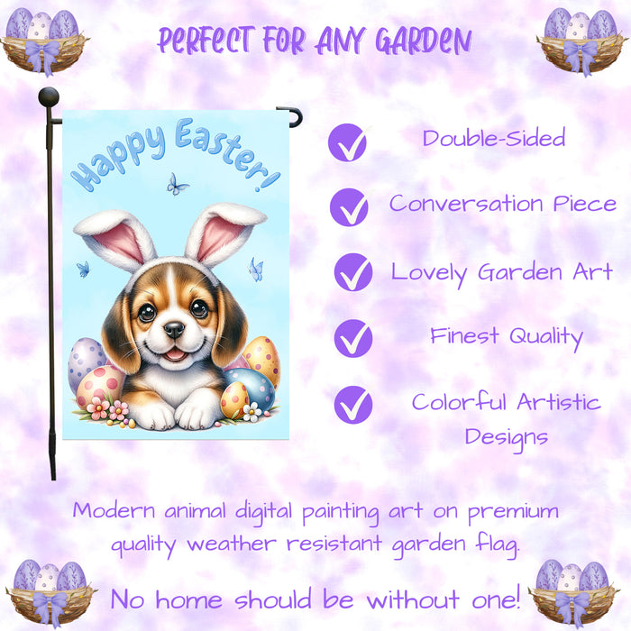 Beagle Dog Easter Gift Garden Flag Puppy Bunny Ears Eggs Spring Outdoor Décor 12x18 Inch Single Side and Double Sided