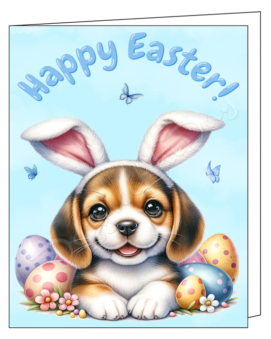 Happy Easter Beagle 2 Greeting Cards, Spring Holiday Notecards Blank Inside Envelopes Included, Unique Easter Egg Cards for Dog Lovers