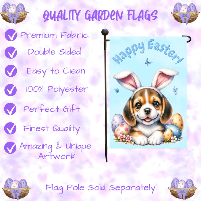 Beagle Dog Easter Gift Garden Flag Puppy Bunny Ears Eggs Spring Outdoor Décor 12x18 Inch Single Side and Double Sided