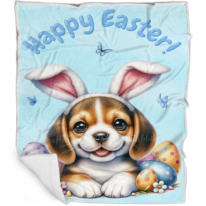 Easter Egg Hunt Beagle  with Bunny Ears Happy Easter Holiday Blanket, EGHNTBLNKTDG00008