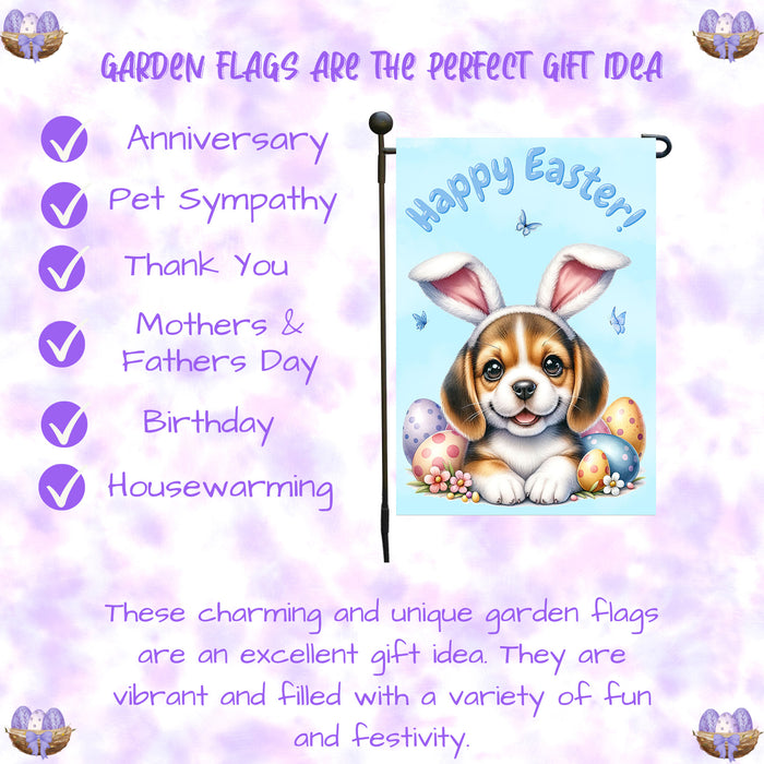 Beagle Dog Easter Gift Garden Flag Puppy Bunny Ears Eggs Spring Outdoor Décor 12x18 Inch Single Side and Double Sided