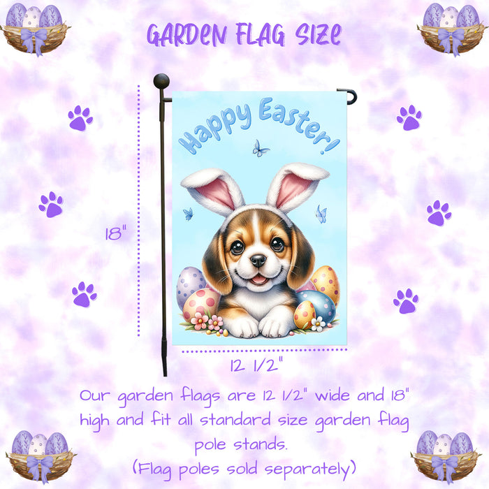 Beagle Dog Easter Gift Garden Flag Puppy Bunny Ears Eggs Spring Outdoor Décor 12x18 Inch Single Side and Double Sided