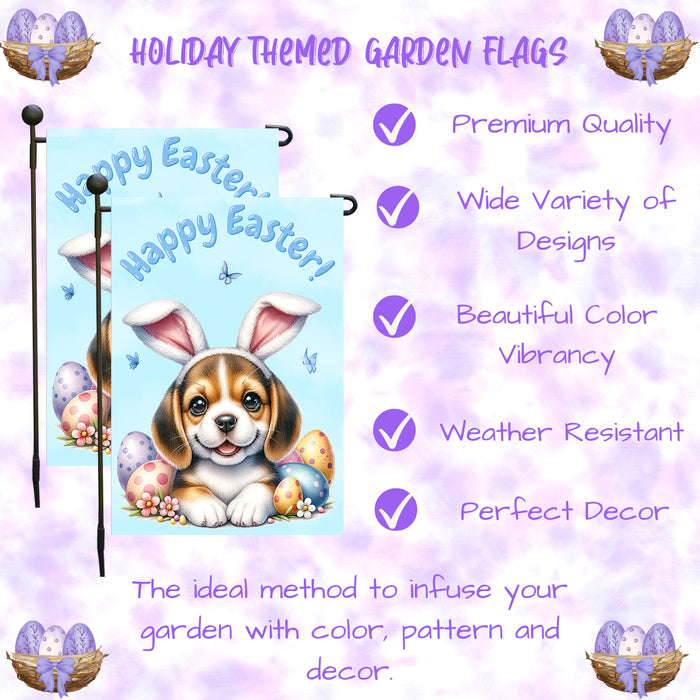 Beagle Dog Easter Gift Garden Flag Puppy Bunny Ears Eggs Spring Outdoor Décor 12x18 Inch Single Side and Double Sided