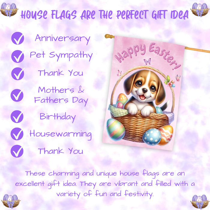 Beagle Puppy Easter House Flag 28 x 40 Double Sided Spring Garden Yard Decor Gift