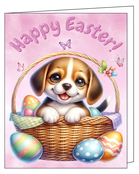 Happy Easter Beagle Greeting Cards, Spring Holiday Notecards Blank Inside Envelopes Included, Unique Easter Egg Cards for Dog Lovers