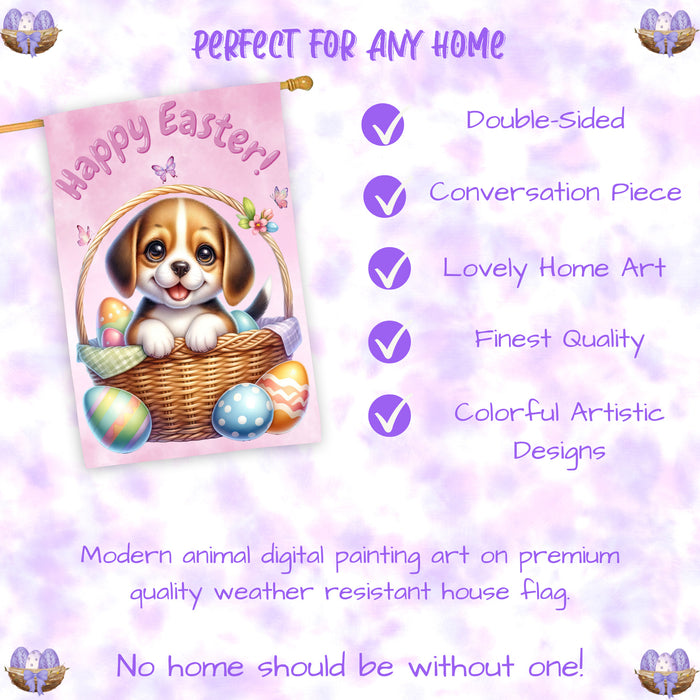 Beagle Puppy Easter House Flag 28 x 40 Double Sided Spring Garden Yard Decor Gift