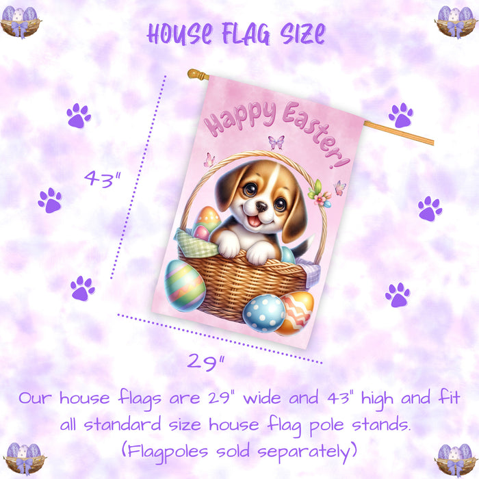 Beagle Puppy Easter House Flag 28 x 40 Double Sided Spring Garden Yard Decor Gift
