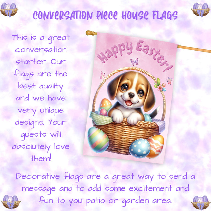 Beagle Puppy Easter House Flag 28 x 40 Double Sided Spring Garden Yard Decor Gift