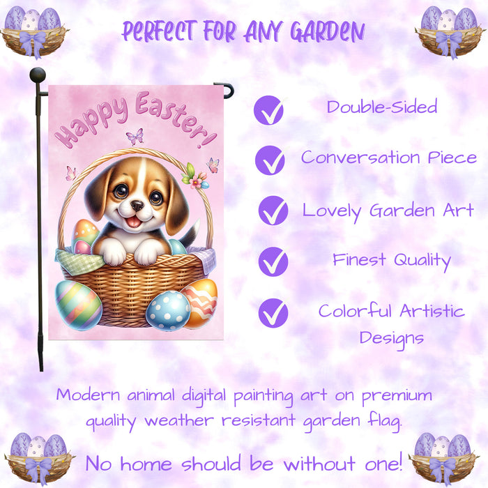 Beagle Dog Lover Easter Garden Flag Bunny Ears Puppy Eggs Cute Gift Décor 12x18 Inch Single Side and Double Sided